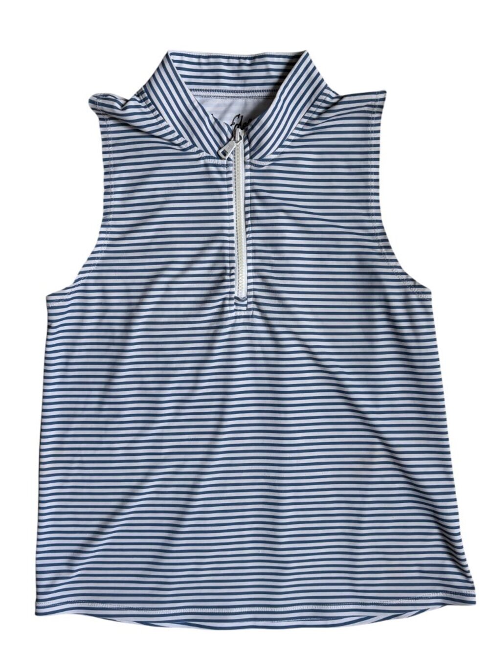 Sam Edelman Striped Quarter Zip Sleeveless Top (Blue & White) - Small